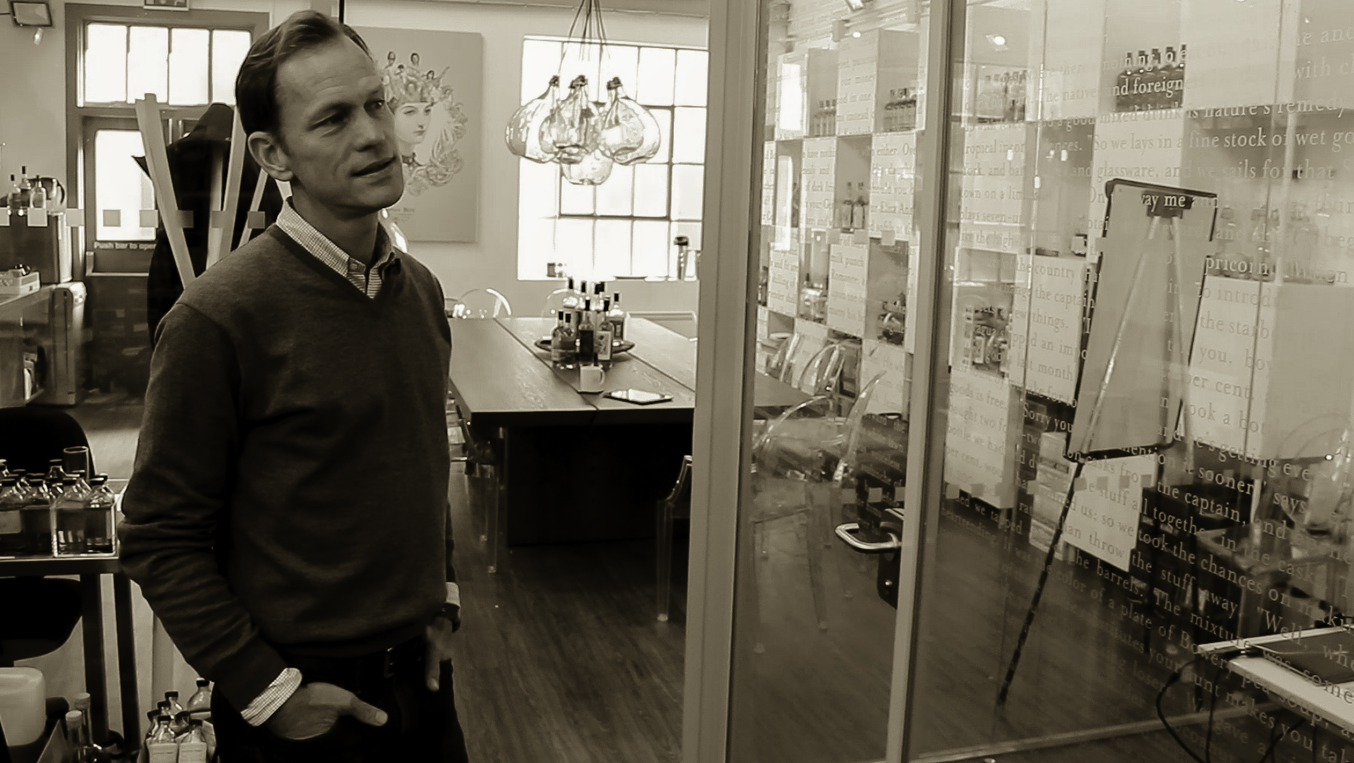 John Glaser in the Compass Box office October 7, 2014. Photo ©2014 by Mark Gillespie.