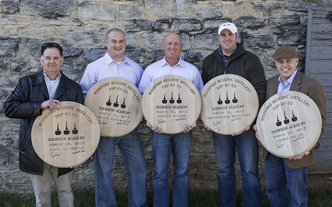 Josh Quinn (far right) and friends at the Woodford Reserve Bourbon Academy March 10, 2012. Photo ©2012 by Mark Gillespie.