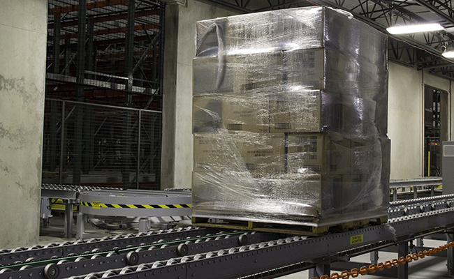 A pallet of whiskey moves through the Buffalo Trace distribution center in Frankfort, Kentucky. Photo ©2015 by Mark Gillespie.