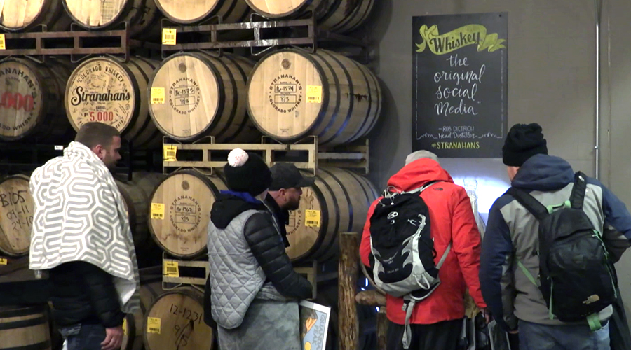 Whiskey lovers in line at Stranahan's Distillery in Denver for the annual "Snowflake" release December 2, 2017. Photo ©2017, Mark Gillespie/CaskStrength Media.