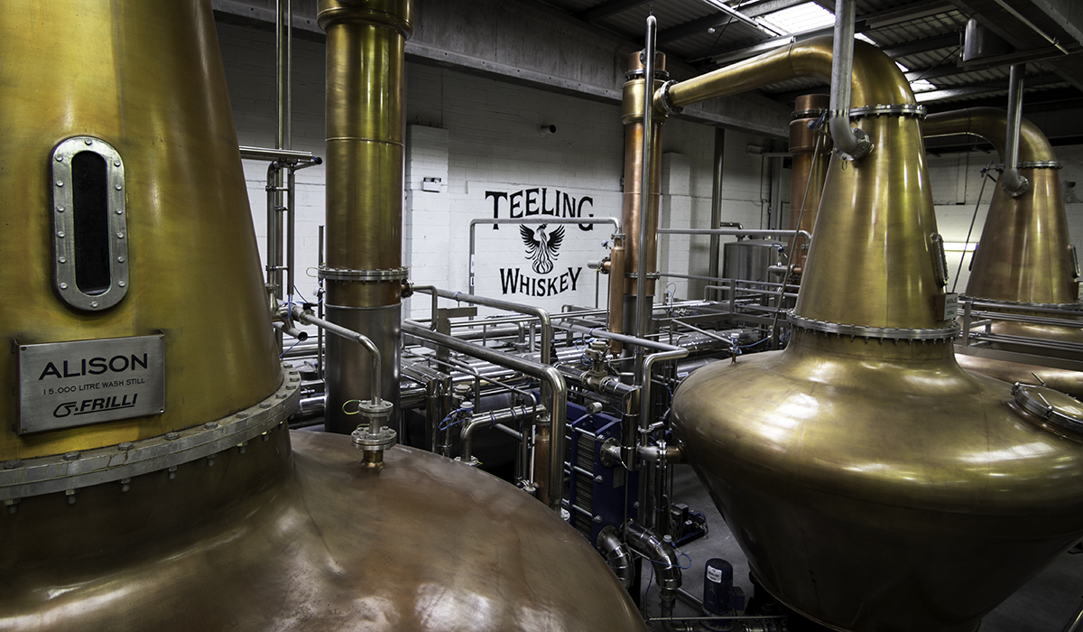 The stills at Teeling Whiskey Company in Dublin, Ireland. Photo ©2017, Mark Gillespie/CaskStrength Media.