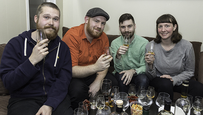 The January 2018 Tasting Panel (L-R) Pat Dunlop, Adam Bradshaw, Dan Rampling, and Emily de Korte. Photo ©2018, Mark Gillespie, CaskStrength Media.