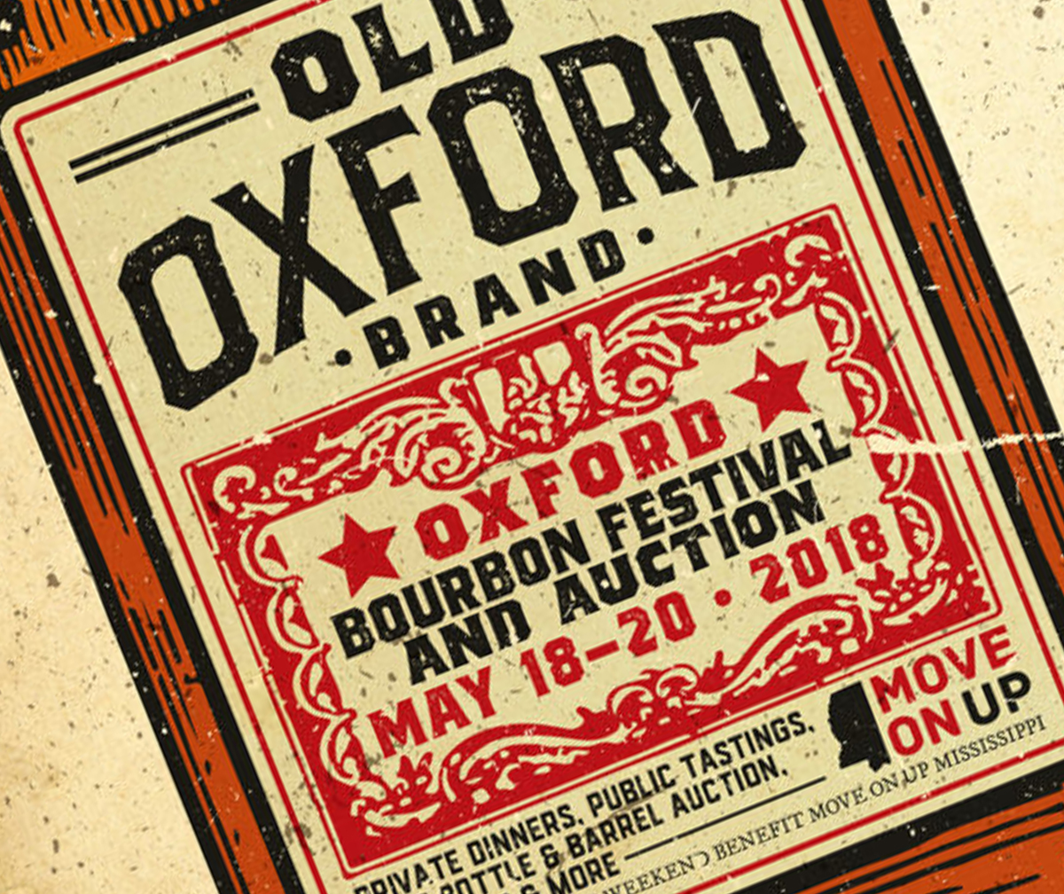 The poster for the Oxford Bourbon Festival and Auction to be held May 18-20, 2018 in Oxford, Mississippi. Image courtesy Oxford Bourbon Festival.