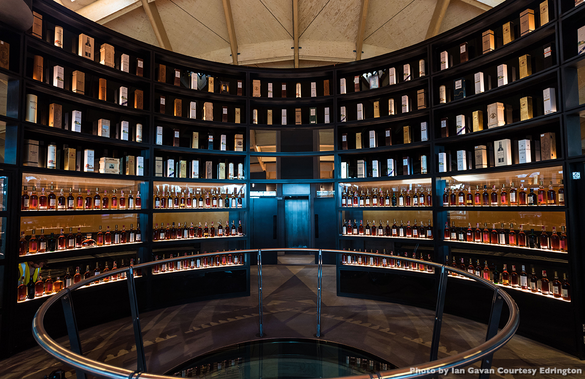 A whisky display inside The Macallan's new distillery in Scotland. Photo by Ian Gavan courtesy Edrington.