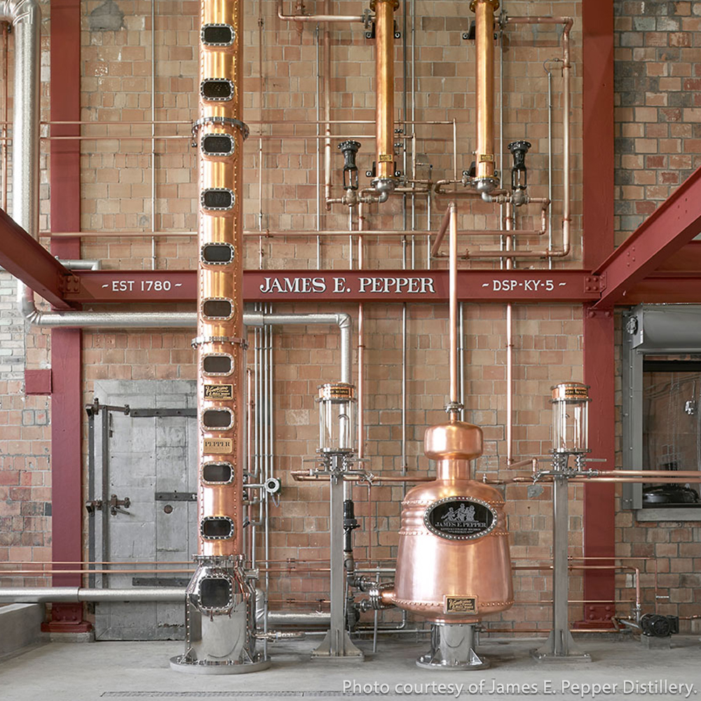 The stills at the James E. Pepper Distillery in Lexington, Kentucky. Photo courtesy James E. Pepper Distillery.