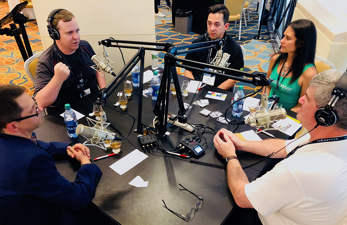 Panelists (L-R) Chris Liro, Sean MacCready, Mike Joachim, and Elsie Escobar at the Podcast Movement 2018 conference in Philadelphia. ©2018, CaskStrength Media.