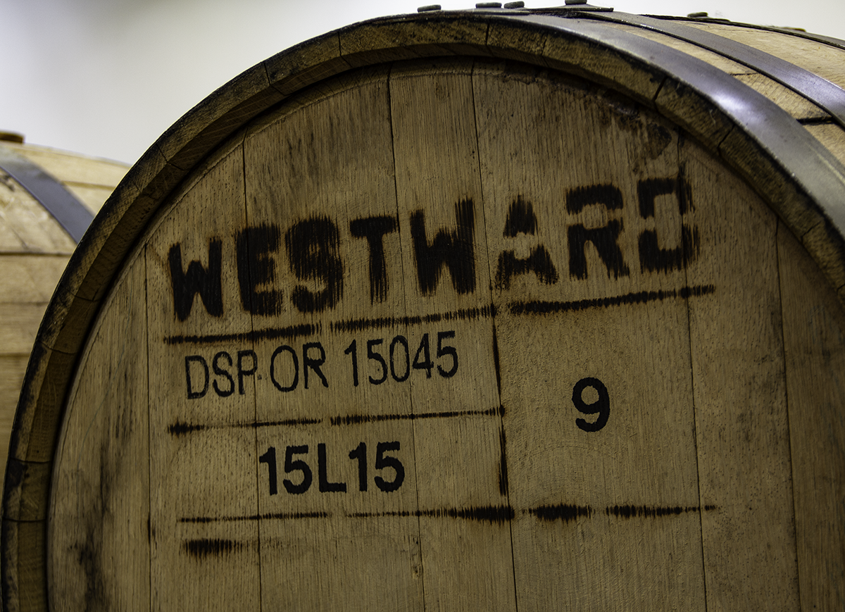 A maturing barrel of Westward American Single Malt Whisky. Photo ©2018, Mark Gillespie/CaskStrength Media