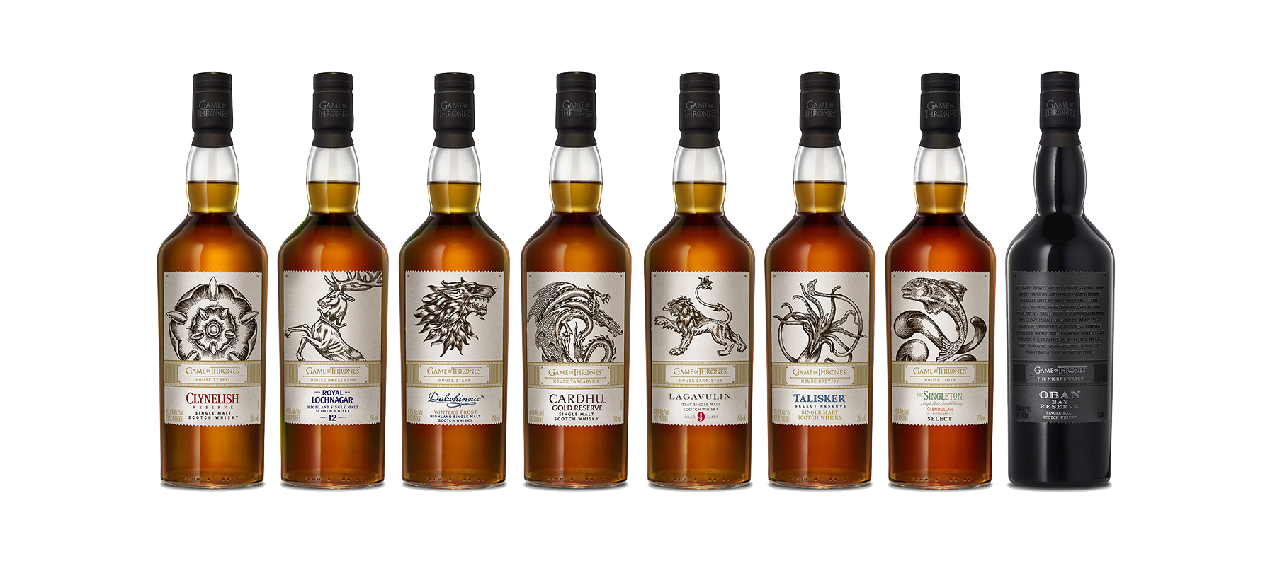 Diageo's Game of Thrones Single Malt Scotch Whisky Collection. Image courtesy Diageo.