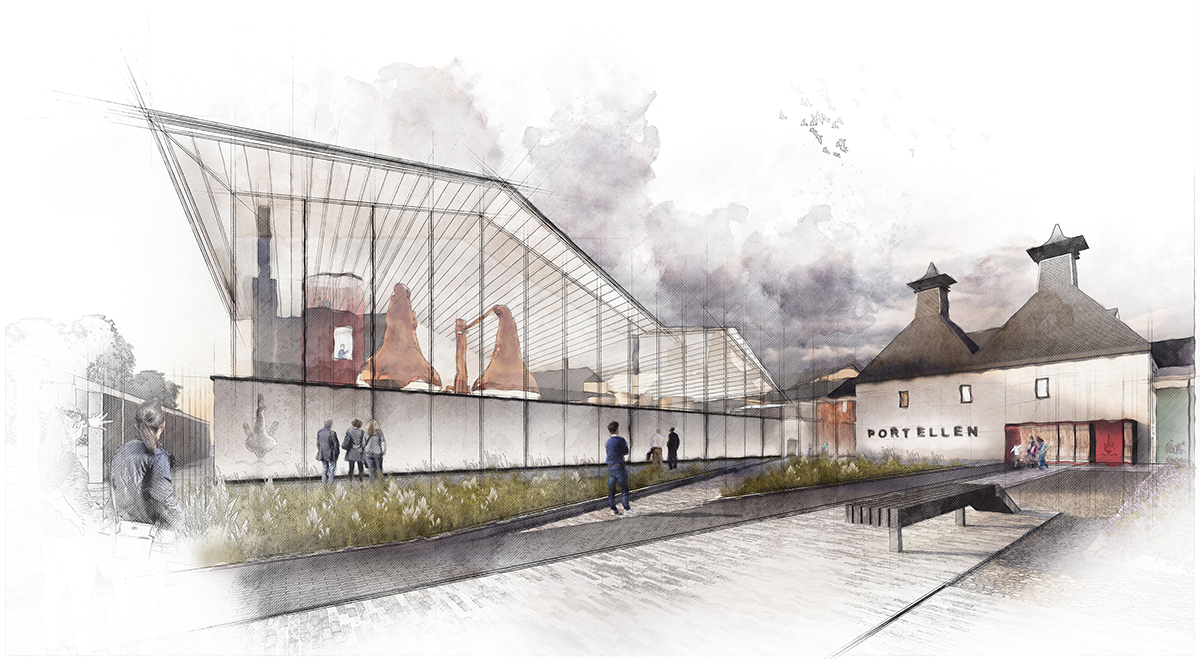 An architect's rendering of the Port Ellen Distillery revival project. Image courtesy Diageo.