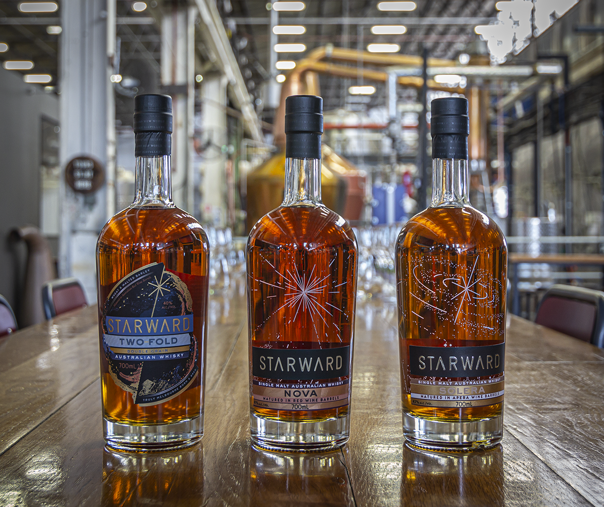 The Starward range of Australian whiskies at the distillery in Melbourne, Victoria. Photo ©2019, Mark Gillespie/CaskStrength Media.