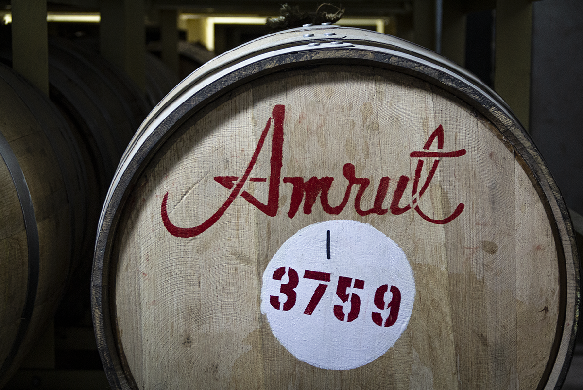 A cask of Amrut Single Malt Whisky maturing at the distillery in Bangalore, India. Photo ©2019, Mark Gillespie/CaskStrength Media.