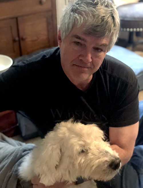 Mark and Bristow the Sheepdog. Mark's the one in the t-shirt. 