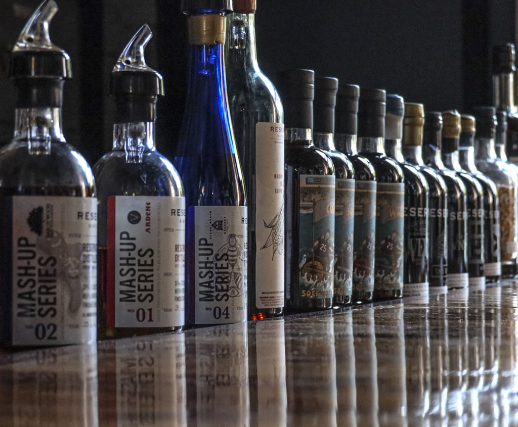 Bottles on the bar at Reservoir Distillery's tasting room in Richmond, Virginia. File photo ©2020, Mark Gillespie/CaskStrength Media.