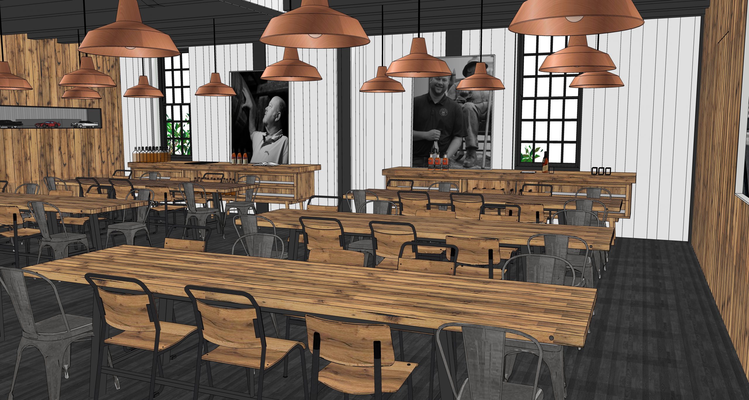 An architect's rendering of the new tasting rooms at the Jim Beam American Outpost in Clermont, Kentucky. Image courtesy James B. Beam Distilling Company.