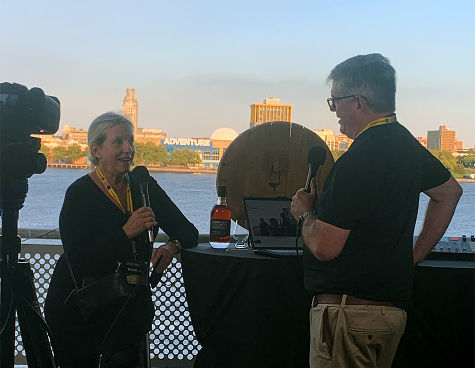 Mark Gillespie interviews Widow Jane's Lisa Wicker (L) during the American Whiskey Convention September 10, 2021. Photo ©2021, Brianna Gillespie/CaskStrength Media.