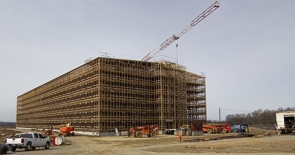 A Bourbon warehouse under construction in Nelson County, Kentucky near Bardstown, the "Bourbon Capital of the World." File photo ©2023, Mark Gillespie/CaskStrength Media.