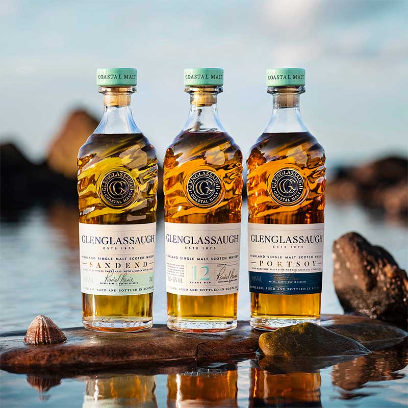 Glenglassaugh's new range of coastal-inspired single malts. Image courtesy Brown-Forman.